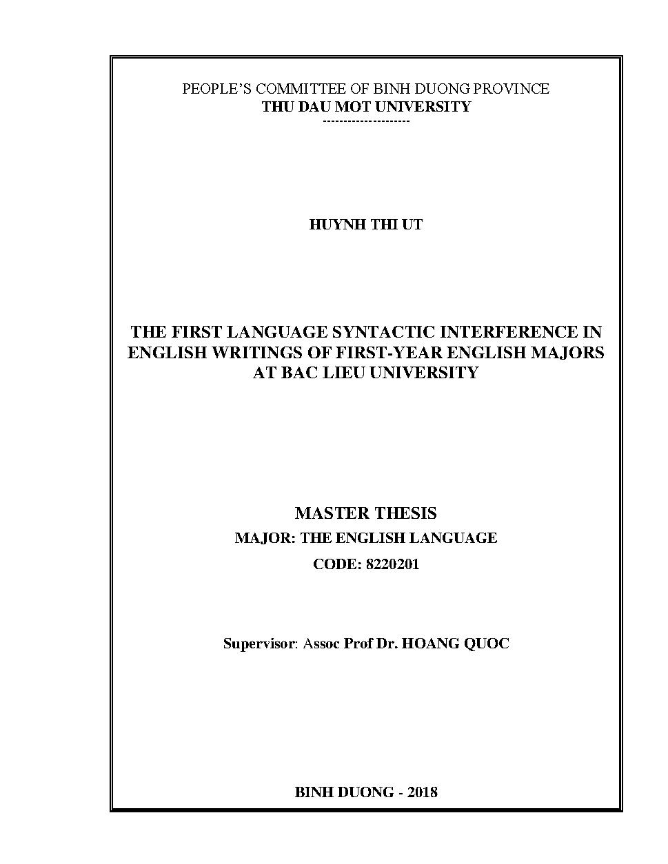 The first language syntactic interference in english writings of first - year english majors at Bac Lieu University