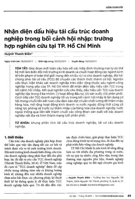 Nhận diện dấu hiệu tái cấu trúc doanh nghiệp trong bối cảnh hội nhập: Trường hợp nghiên cứu tại TP. Hồ Chí Minh