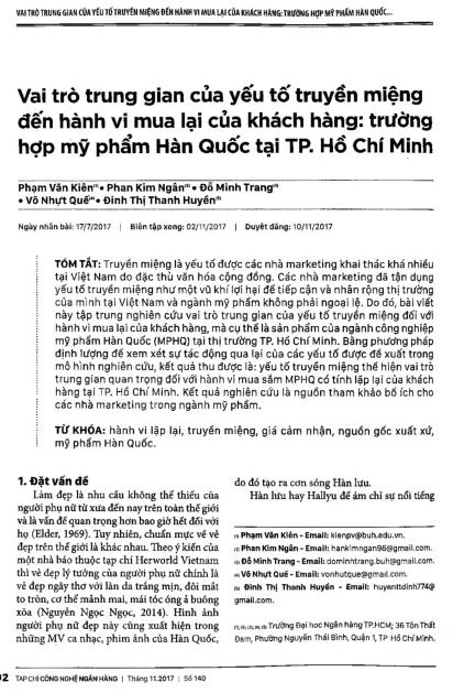 Vai trò trung gian của yếu tố truyền miệng đến hành vi mua lại của khách hàng: Trường hợp mỹ phẩm Hàn Quốc tại TP. Hồ Chí Minh