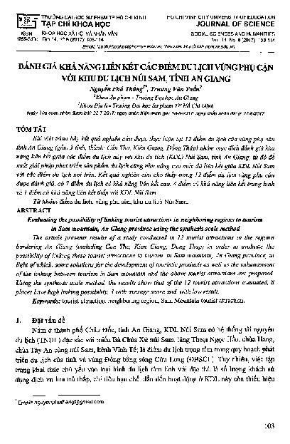 Đánh giá khả năng liên kết các điểm du lịch vùng phụ cận với khu du lịch núi Sam, tỉnh An Giang