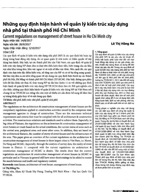 Những quy định hiện hành về quản lý kiến trúc xây dựng nhà phố tại thành phố Hồ Chí Minh =$bCurrent regulations management of street house in Ho Chi Minh city
