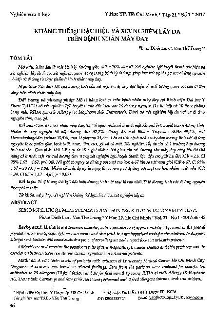 Kháng thể IgE đặc hiệu và xét nghiệm lẩy da trên bệnh nhân mày đay