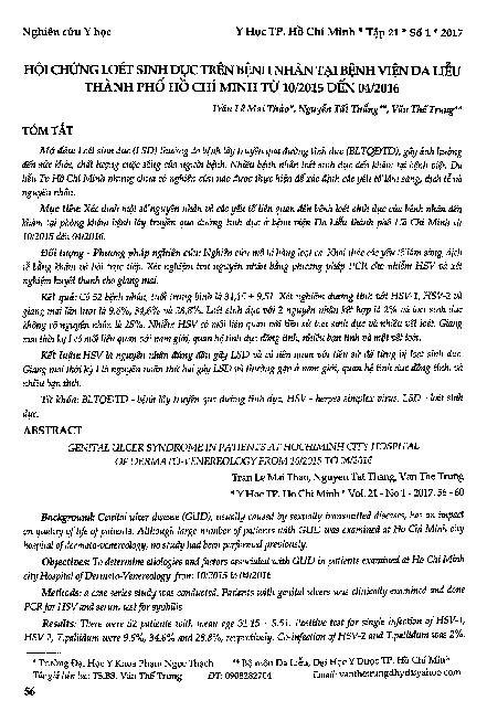 Hội chứng loét sinh dục trên bệnh nhân tại bệnh viện da liễu thành phố Hồ Chí Minh từ 10/2015 đến 4/2016