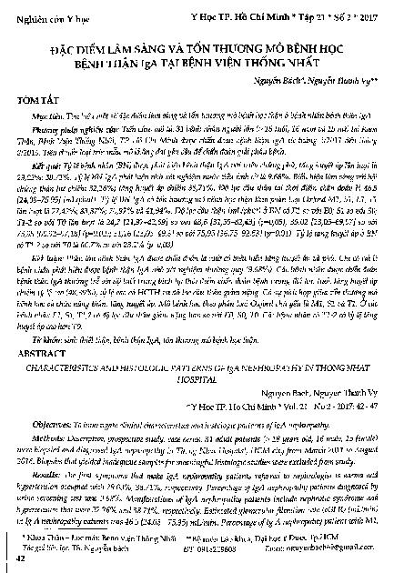 Đặc điểm lâm sàng và tổn thương mô bệnh học bệnh thận IgA tại bệnh viện Thống Nhất