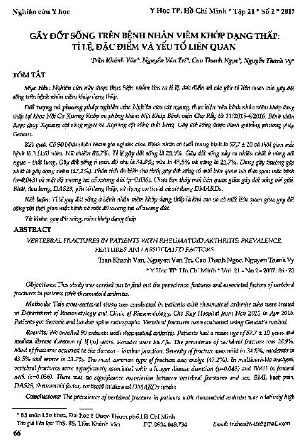 Gẫy đốt sống trên bệnh nhân viêm khớp dạng thấp: Tỉ lệ, đặc điểm và yếu tố liên quan