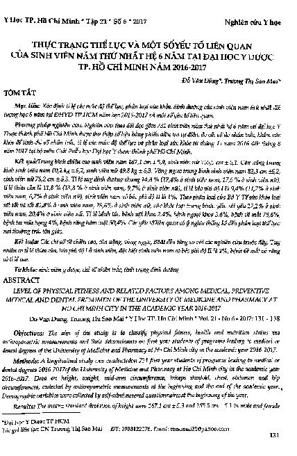Thực trạng thể lực và một số yếu tố liên quan của sinh viên năm thứ nhất hệ 6 năm tại đại học y dược TP. Hồ Chí Minh năm 2016-2017