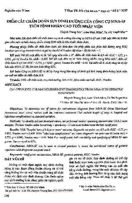 Điểm cắt chẩn đoán suy dinh dưỡng của công cụ  MNA-SF trên bệnh nhân cao tuổi nhập viện