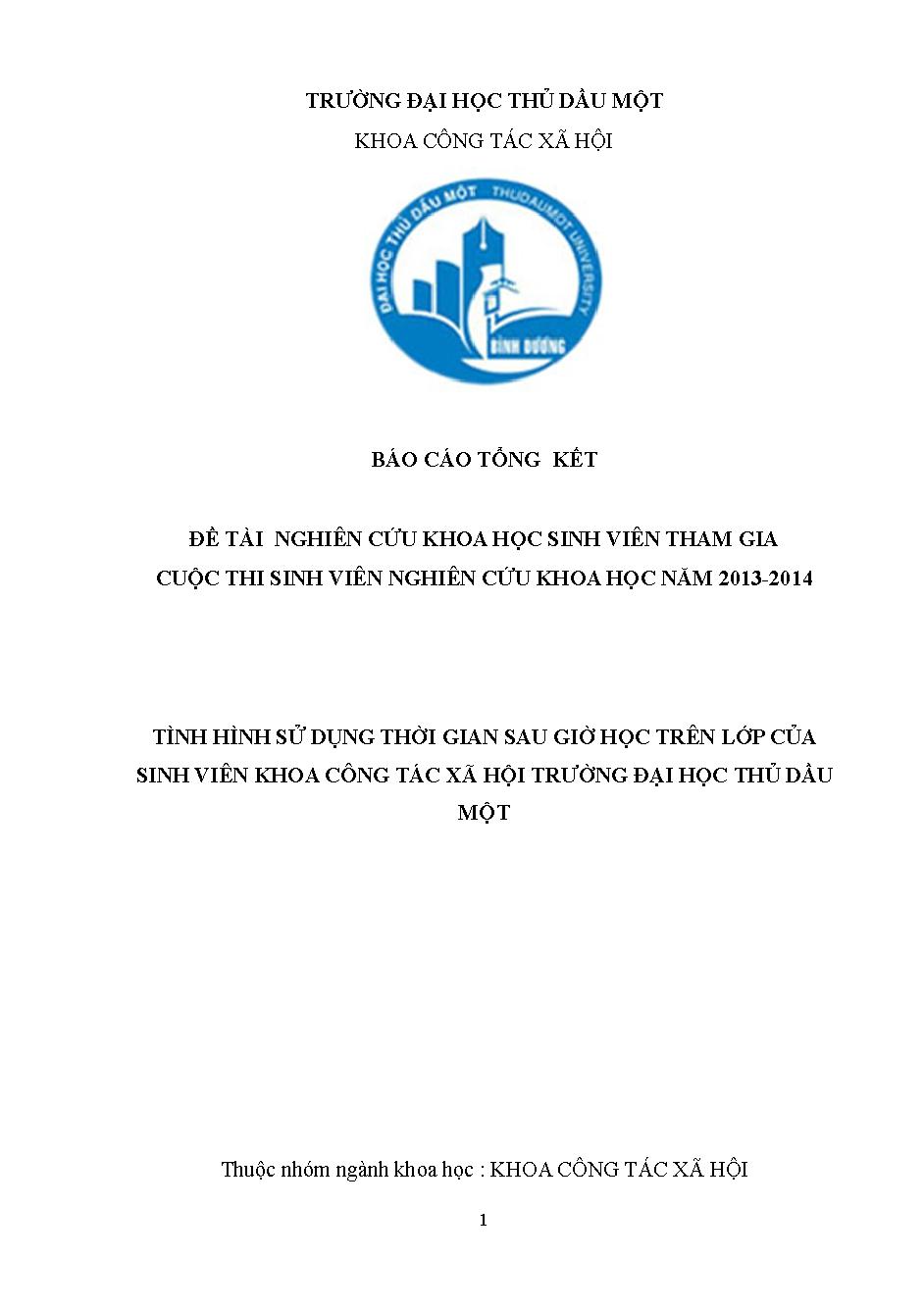 Tình hình sử dụng thời gian sau giờ học trên lớp của sinh viên khoa công tác xã hội trường đại học Thủ Dầu Một