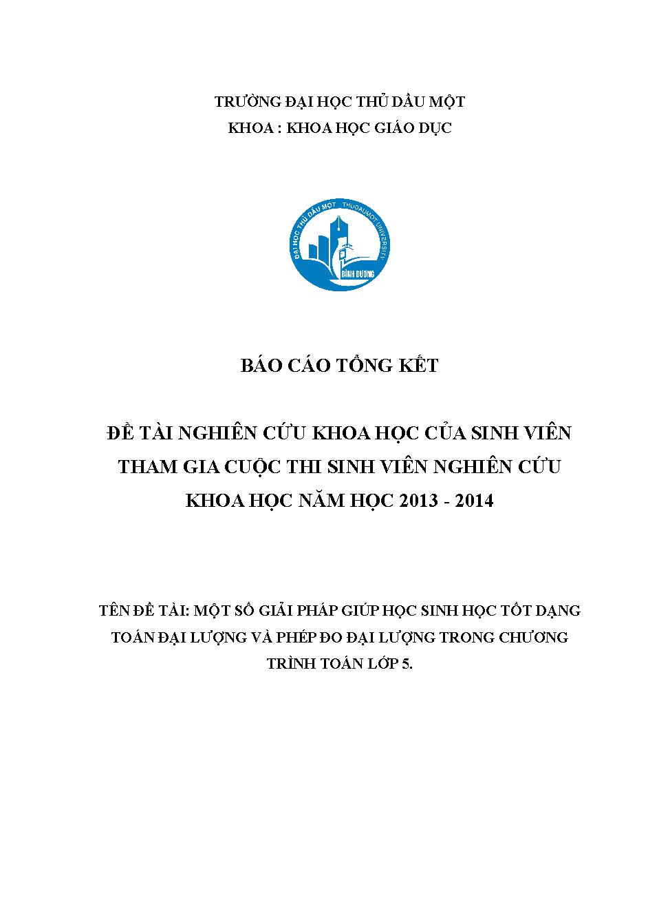 Một số giải pháp giúp học sinh học tốt dạng toán đại lượng và phép đo đại lượng trong chương trình toán lớp 5