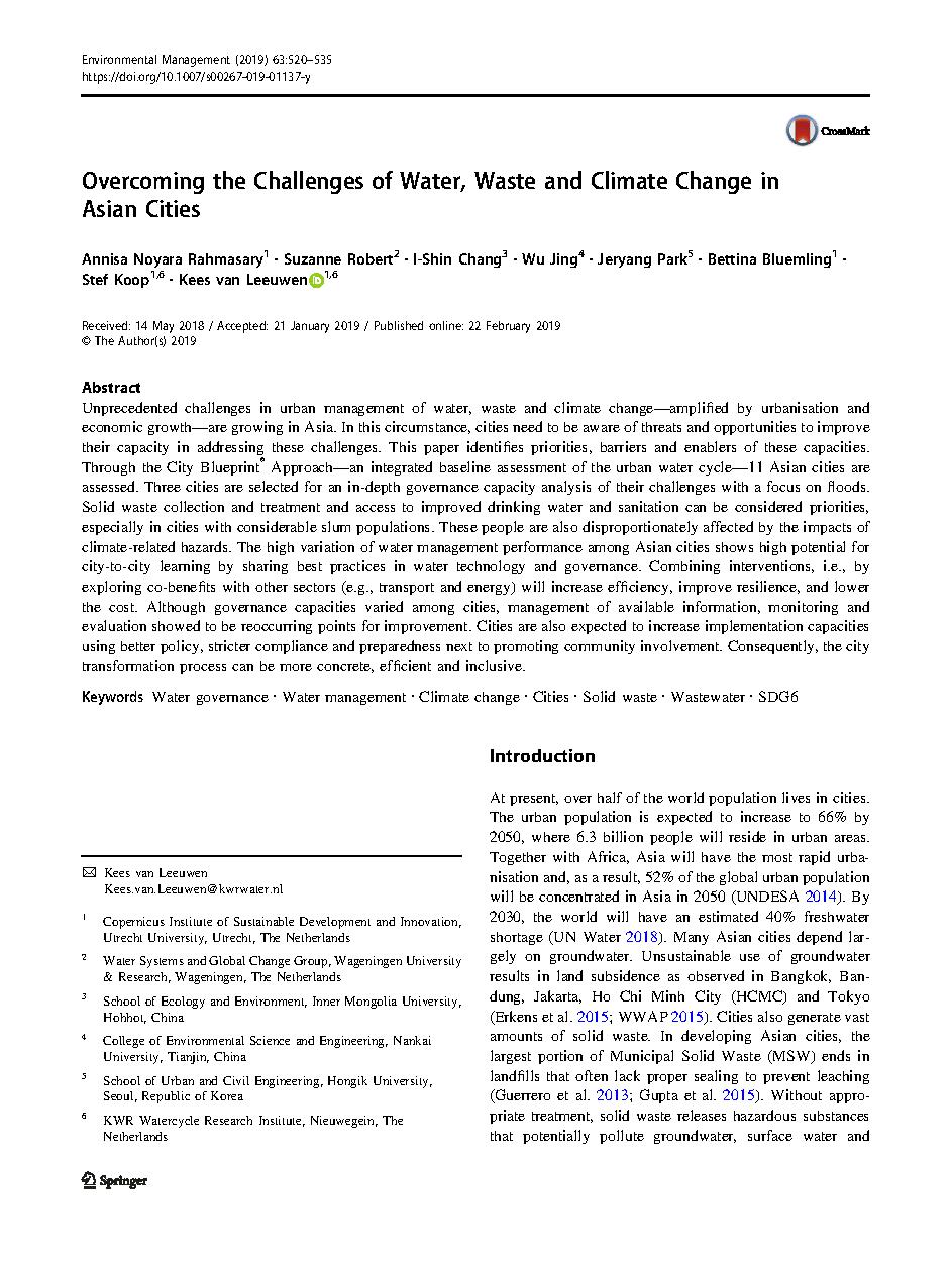 Overcoming the Challenges of Water, Waste and Climate Change in Asian Cities