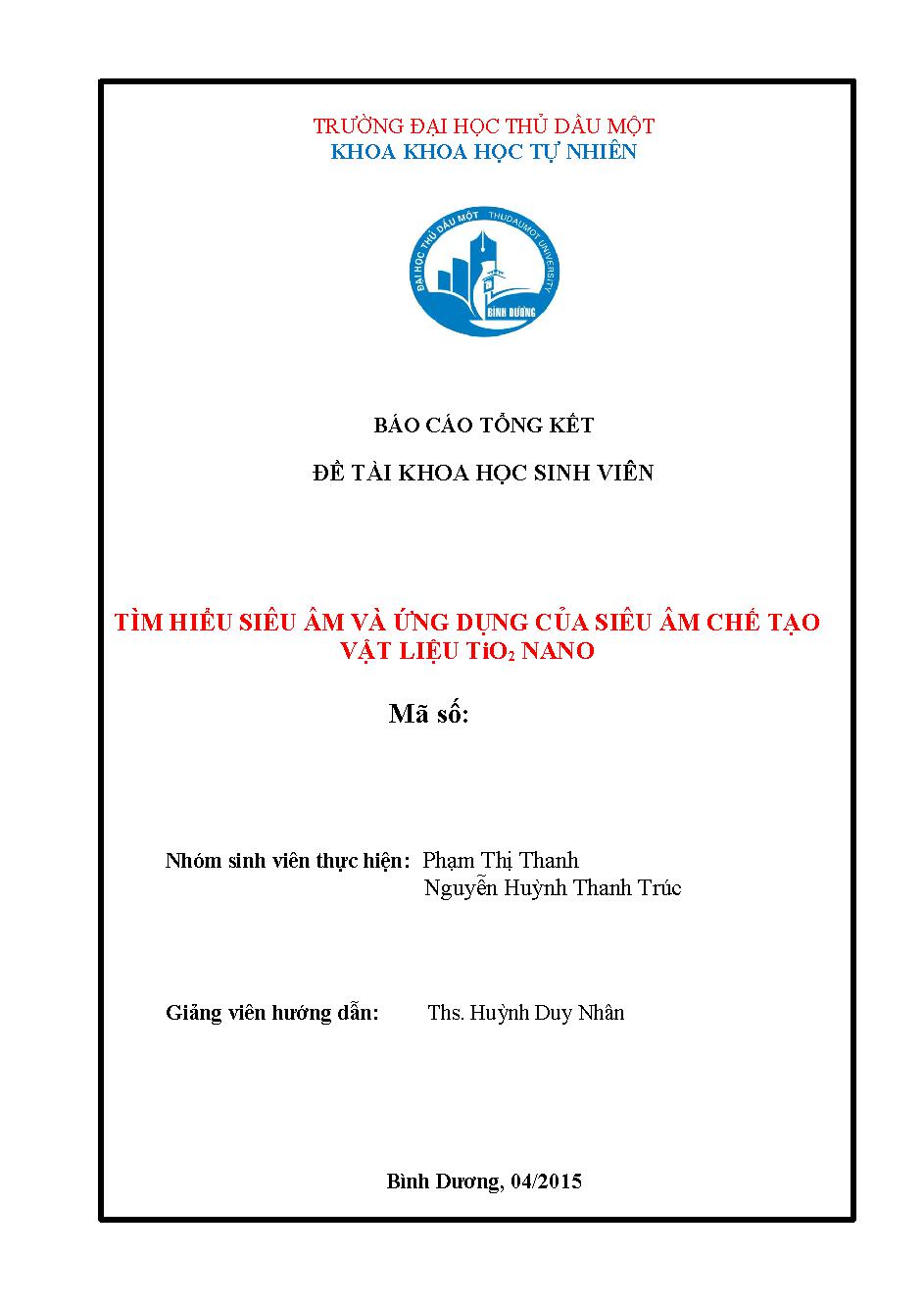 Tìm hiểu siêu âm và ứng dụng của siêu âm chế tạo vật liệu TiO2 Nano