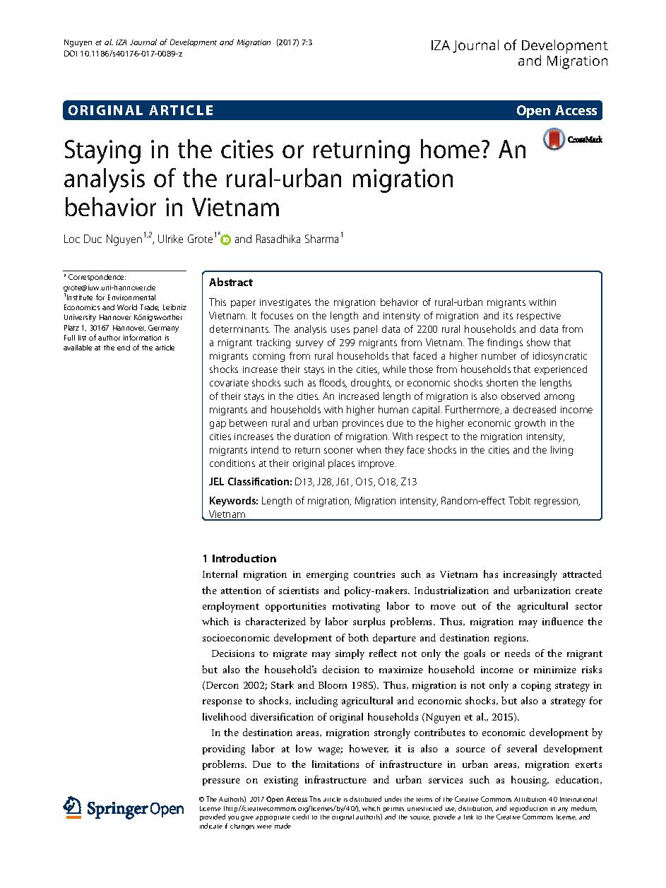 Staying in the cities or returning home? An analysis of the rural-urban migration behavior in Vietnam