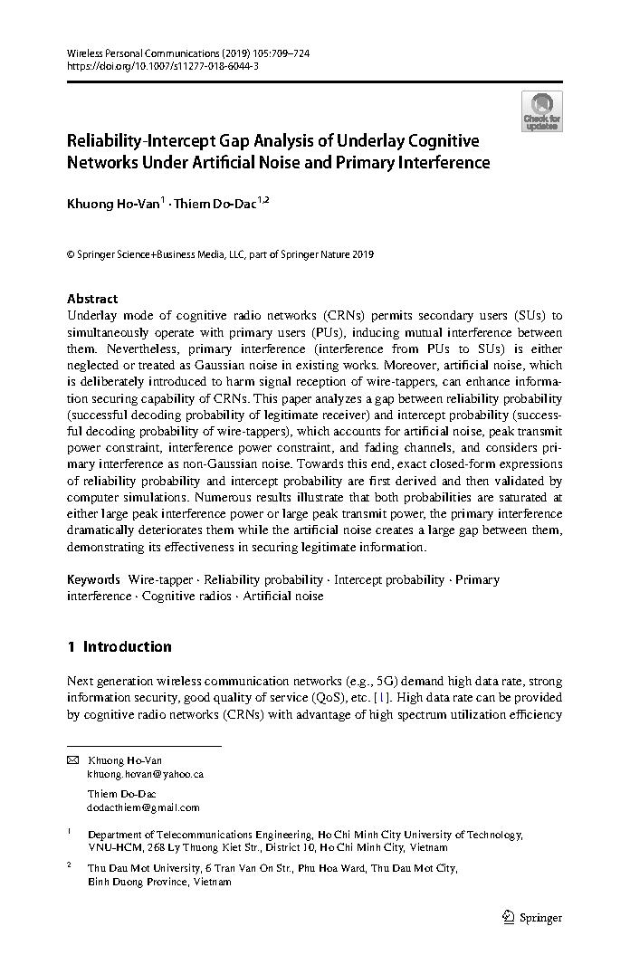 Reliabilityâ€‘Intercept Gap Analysis of Underlay Cognitive Networks Under Artifcial Noise and Primary Interference