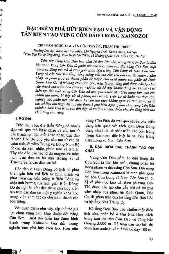 Đặc điểm phá hủy kiến tạo và vận động tân kiến tạo vùng Côn Đảo trong Kainozoi