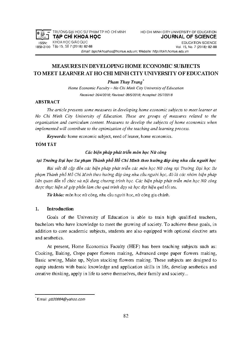 Measures in developing home economic subjects to meet learner at Ho Chi Minh city university of education