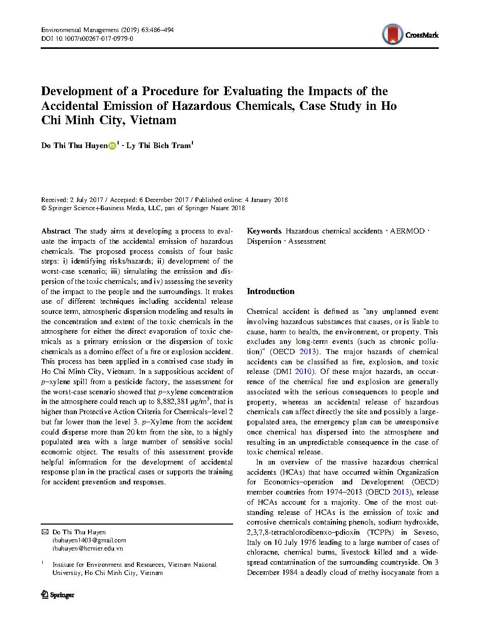 Development of a Procedure for Evaluating the Impacts of the Accidental Emission of Hazardous Chemicals, Case Study in Ho Chi Minh City, Vietnam