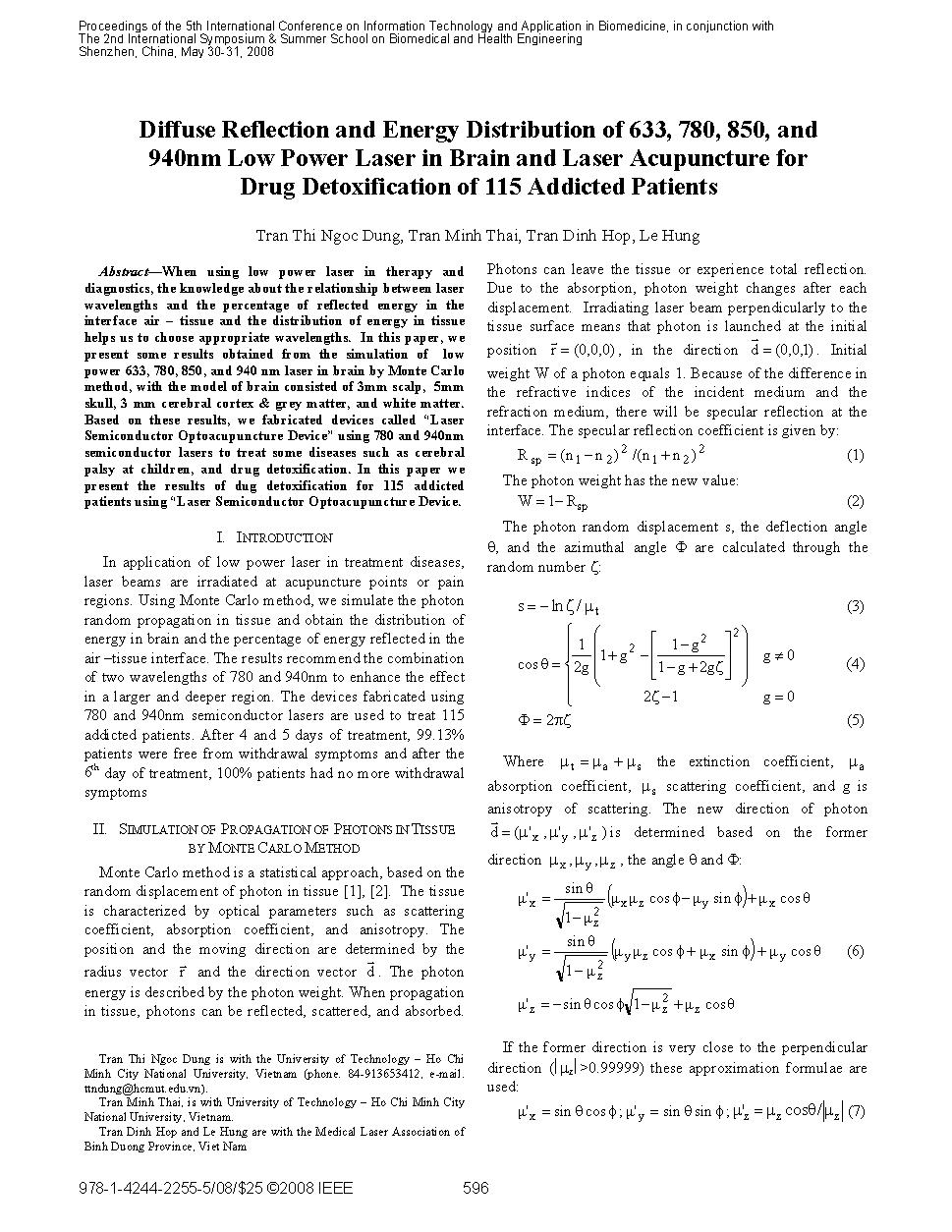 Diffuse Reflection and Energy Distribution of 633, 780, 850, and  940nm Low Power Laser in Brain and Laser Acupuncture for Drug Detoxification of 115 Addicted Patients