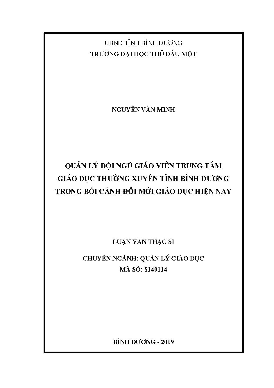 Quản lý đội ngũ giáo viên trung tâm giáo dục thường xuyên tỉnh Bình Dương trong bối cảnh đổi mới giáo dục hiện nay