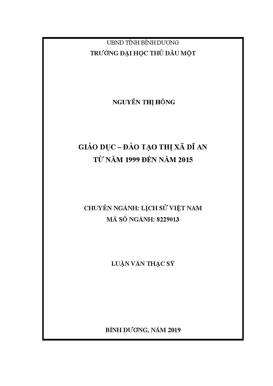 Giáo dục - đào tạo thị xã Dĩ An từ năm 1999 đến năm 2015