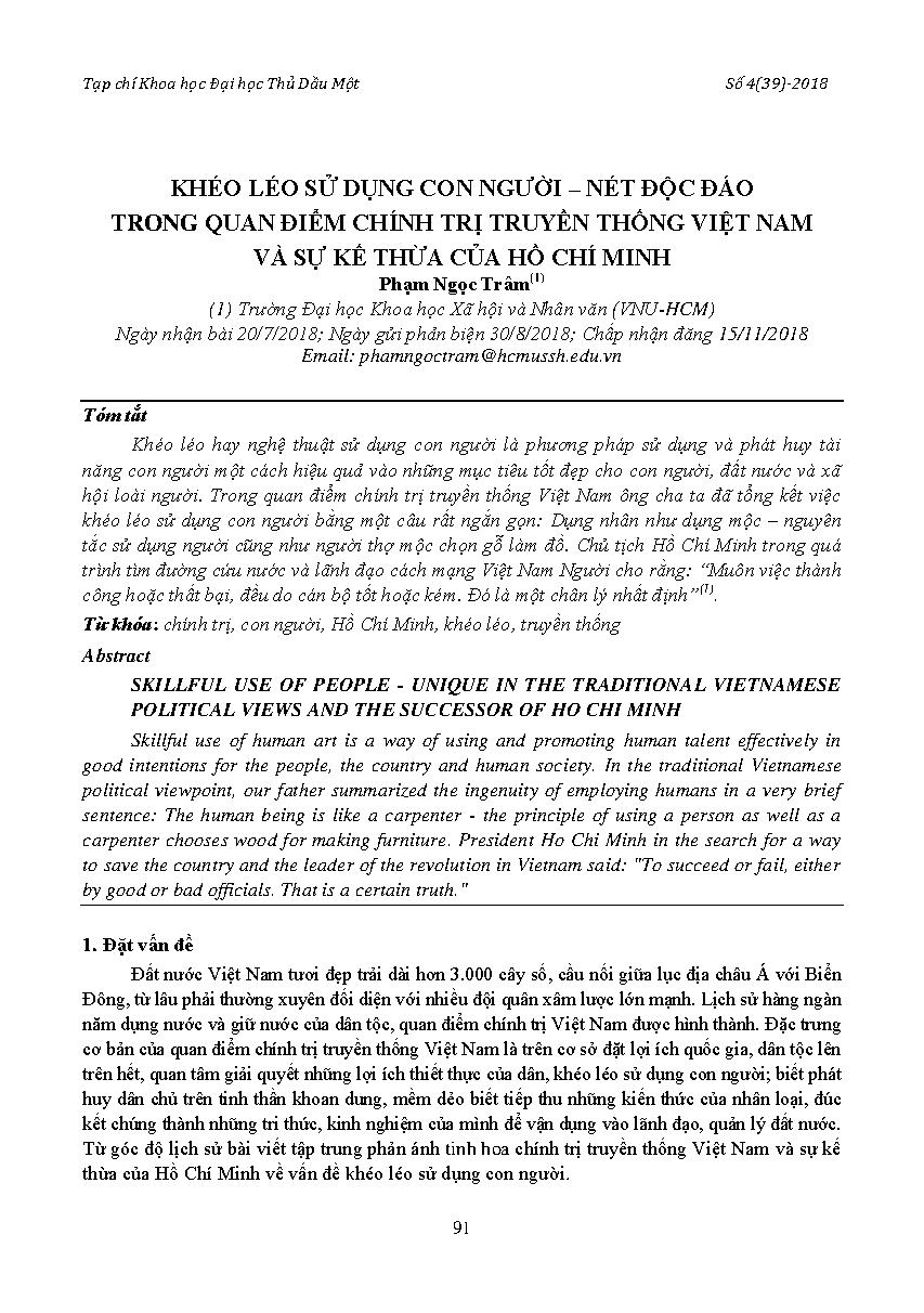 Khéo léo sử dụng con người - Nét độc đáo trong quan điểm chính trị truyền thống Việt Nam và sự kế thừa của Hồ Chí Minh