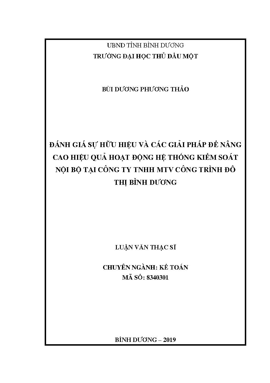 Đánh giá sự hữu hiệu và các giải pháp để nâng cao hiệu quả hoạt động hệ thống kiểm soát nội bộ tại công ty TNHH MTV công trình đô thị Bình Dương