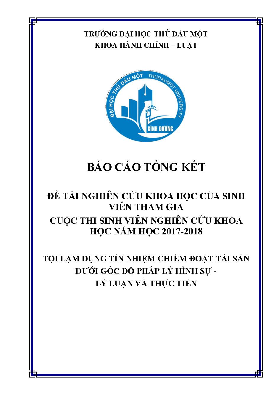 Tội lạm dụng tín nhiệm chiếm đoạt tài sản dưới góc độ pháp lý hình sự - lý luận và thực tiễn