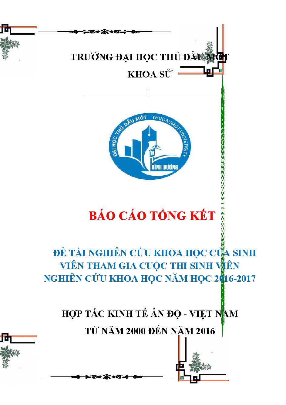 Hợp tác kinh tế Ấn Độ - Việt Nam từ năm 2000 đến năm 2016