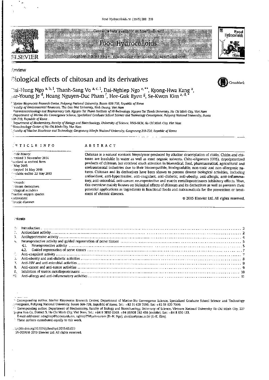 Biological effects of chitosan and its derivatives