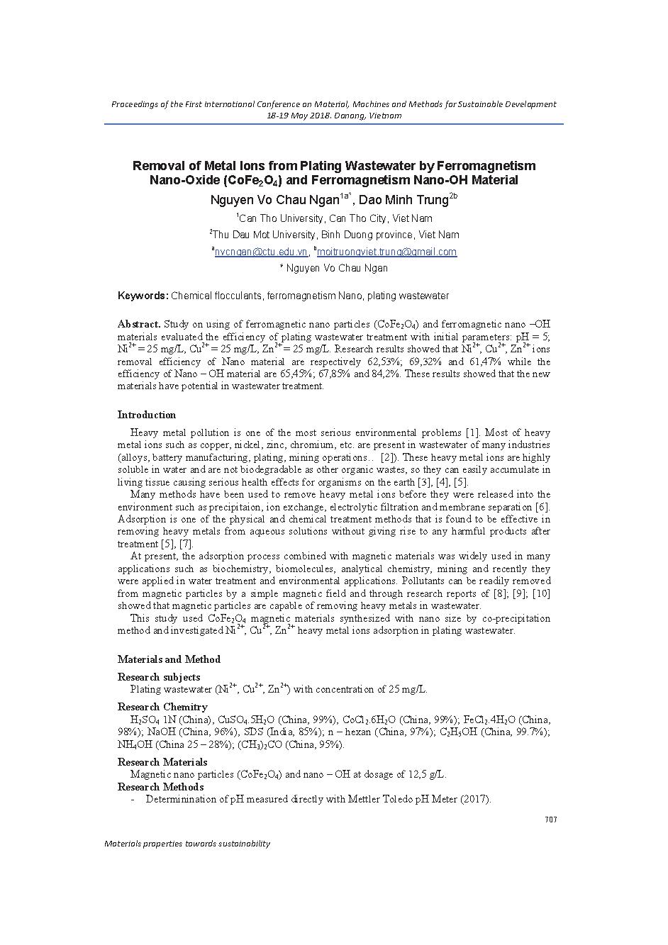 Removal of Metal lons from Plating Wastewater by Ferromagnetism Nano-OH Material