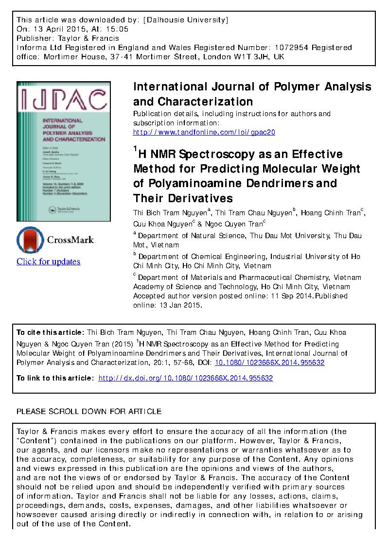 H NMR Spectroscopy as an Effective Method for Predicting Molecular Weight of Polyaminoamine Dendrimers and Their Derivatives