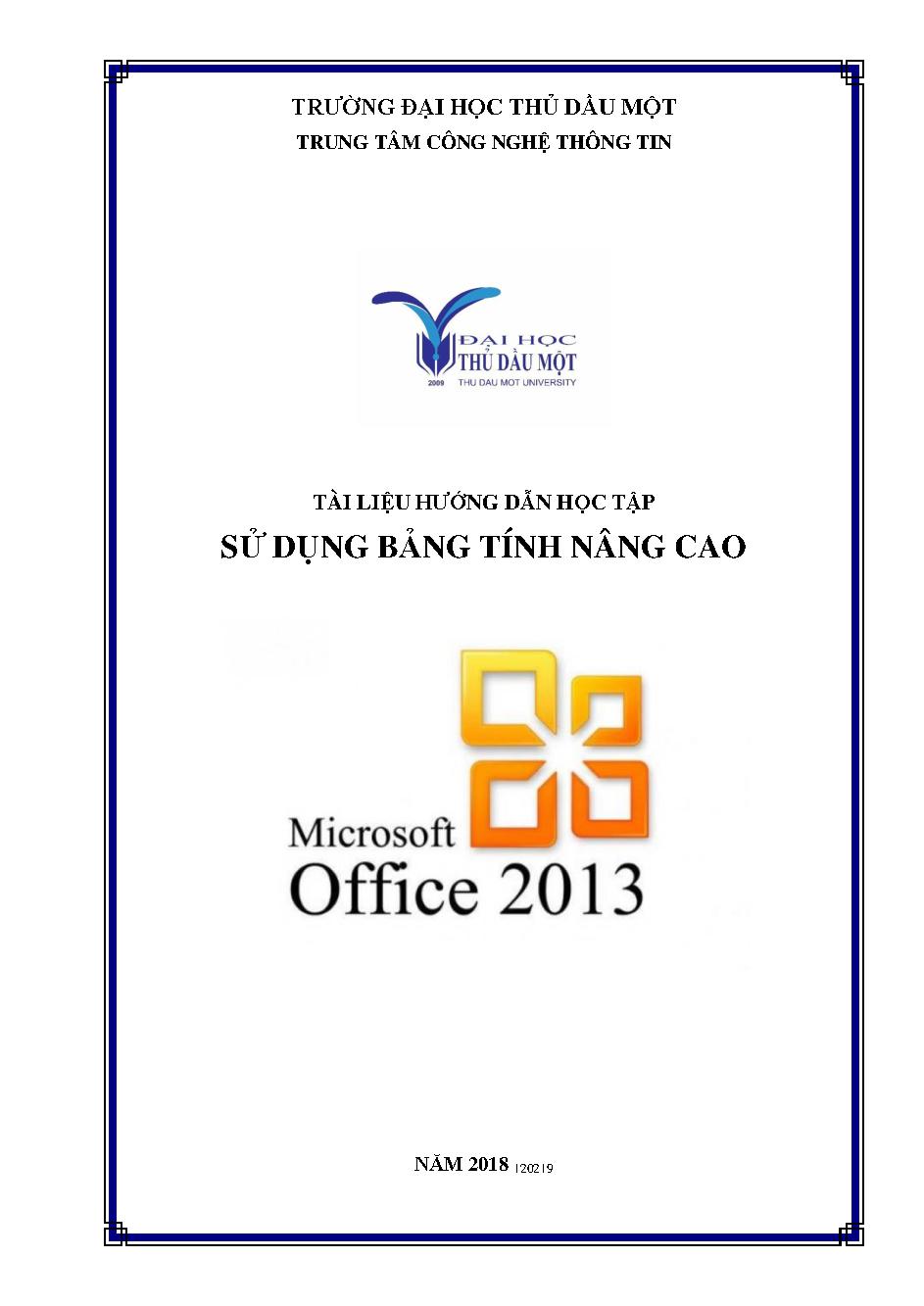 Tài liệu hướng dẫn học tập sử dụng bảng tính nâng cao Microsoft office 2013