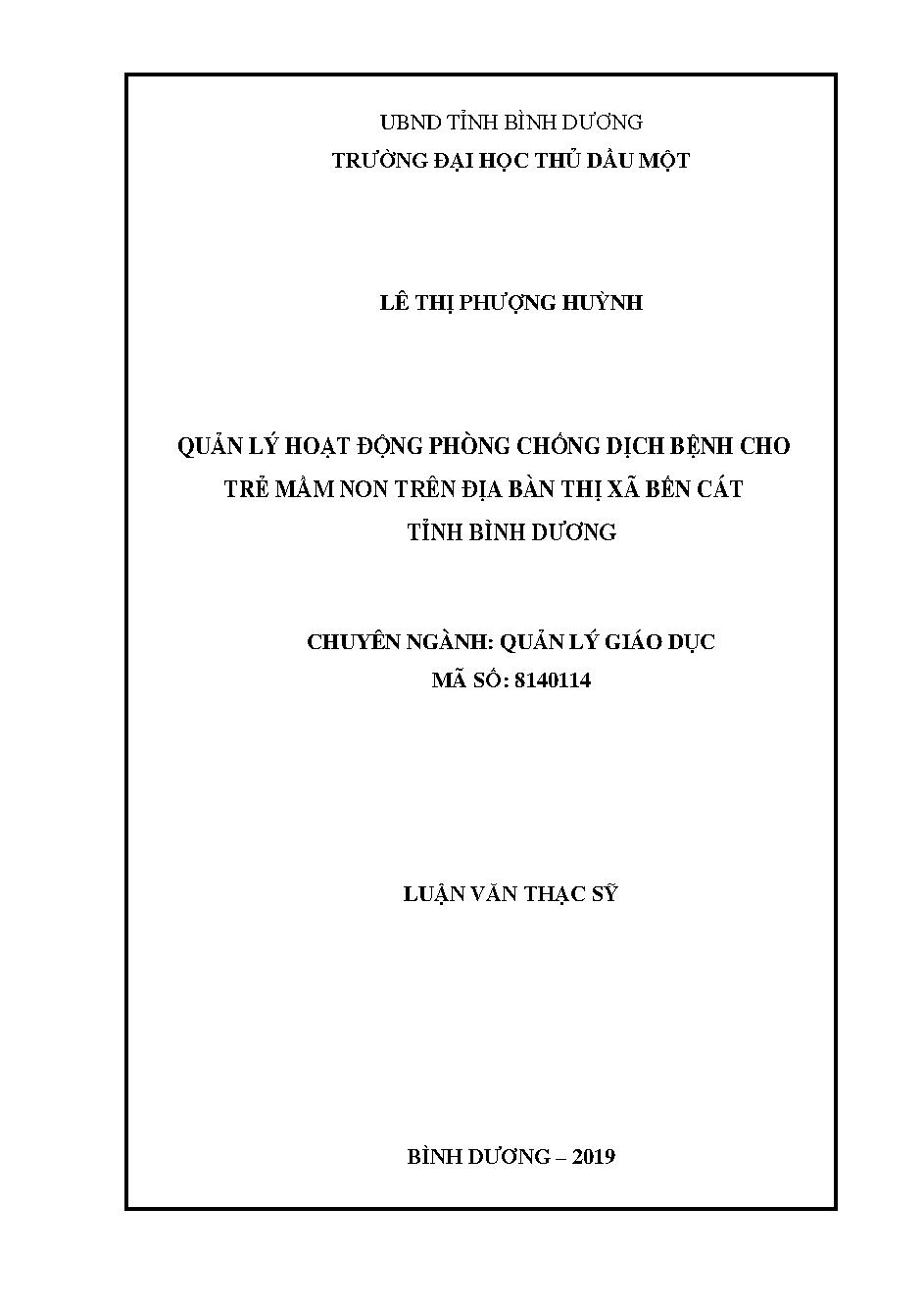 Quản lý hoạt động phòng chống dịch bệnh cho trẻ mầm non trên địa bàn thị xã Bến Cát tỉnh Bình Dương