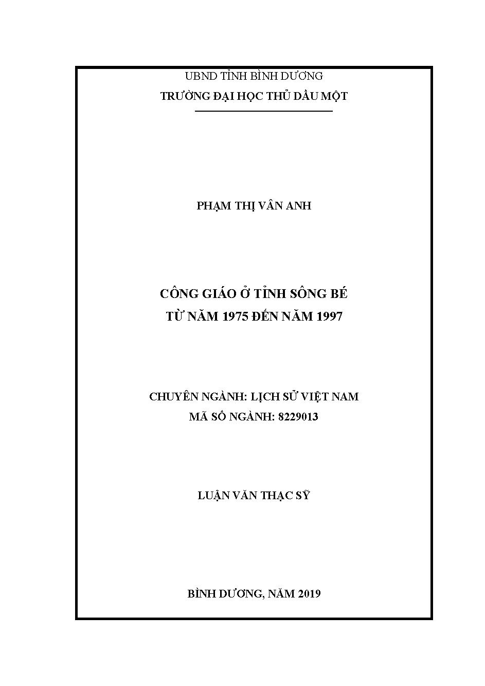 Công giáo ở tỉnh Sông Bé từ năm 1975 đến năm 1997