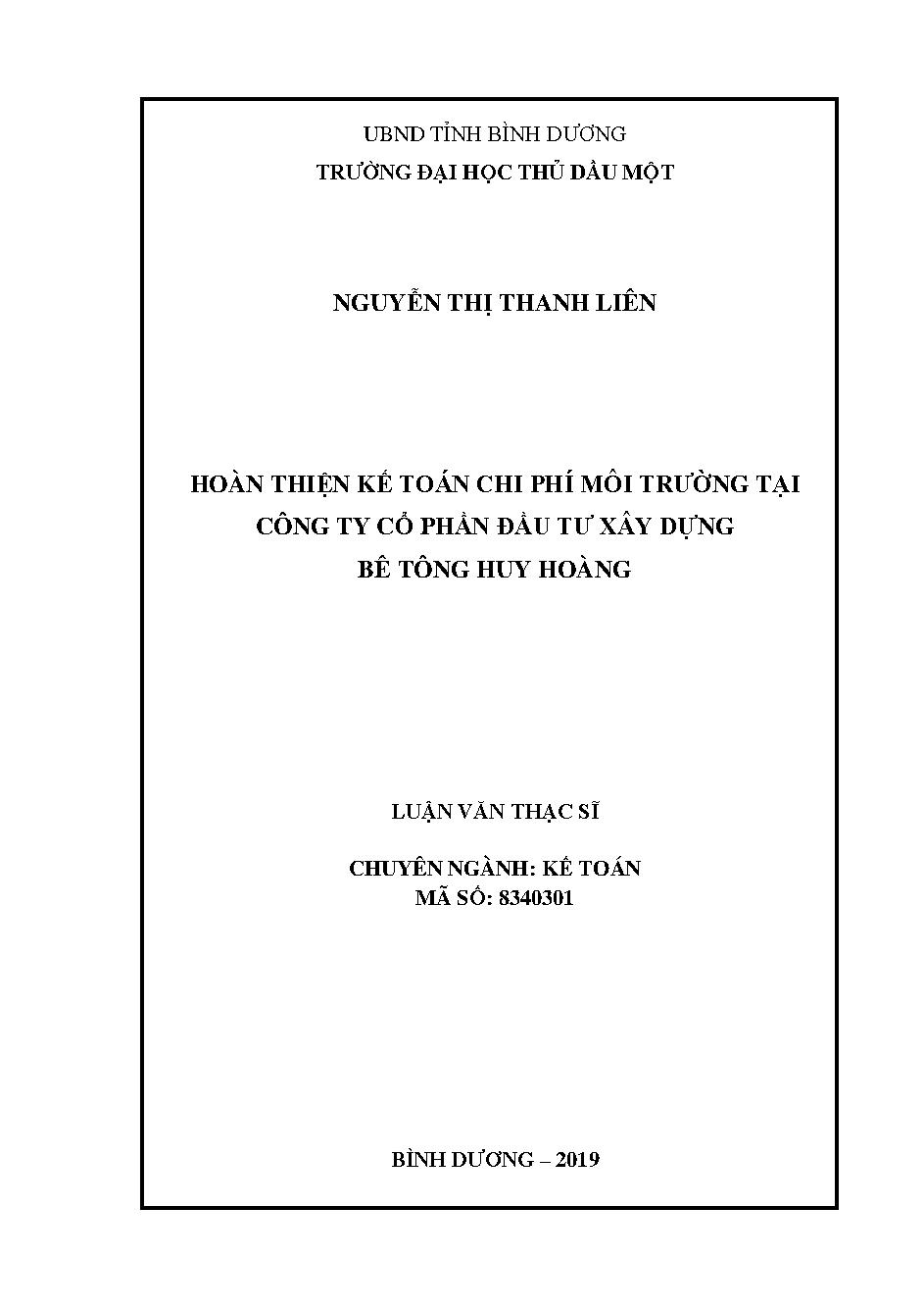 Hoàn thiện kế toán chi phí môi trường tại công ty cổ phần đầu tư xây dựng bê tông Huy Hoàng