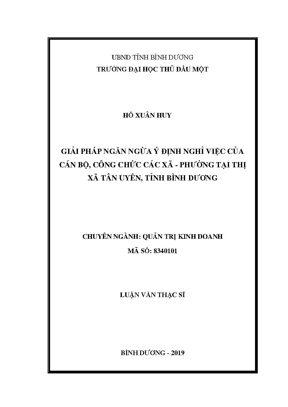 Giải pháp ngăn ngừa ý định nghỉ việc của cán bộ, công chức các xã - phường tại thị xã Tân Uyên, tỉnh Bình Dương