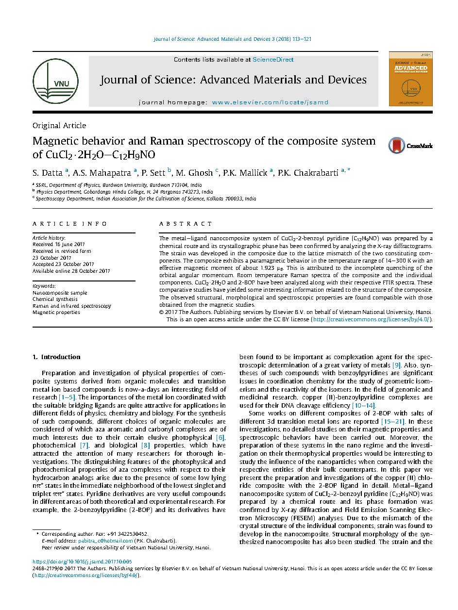 Magnetic behavior and Raman spectroscopy of the composite system of CuCl2·2H2O–C12H9NO