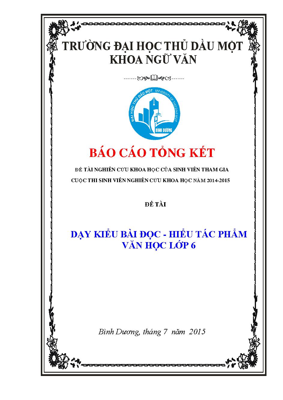 Dạy kiểu bài đọc - hiểu tác phẩm văn học lớp 6