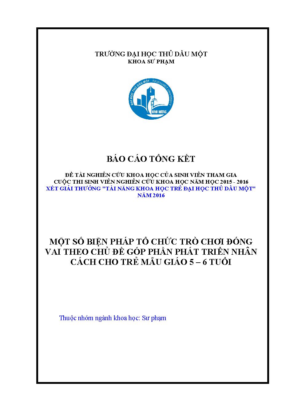 Một số biện pháp tổ chức trò chơi đóng vai theo chủ đề góp phần phát triển nhân cách cho trẻ mẫu giáo 5-6 tuổi