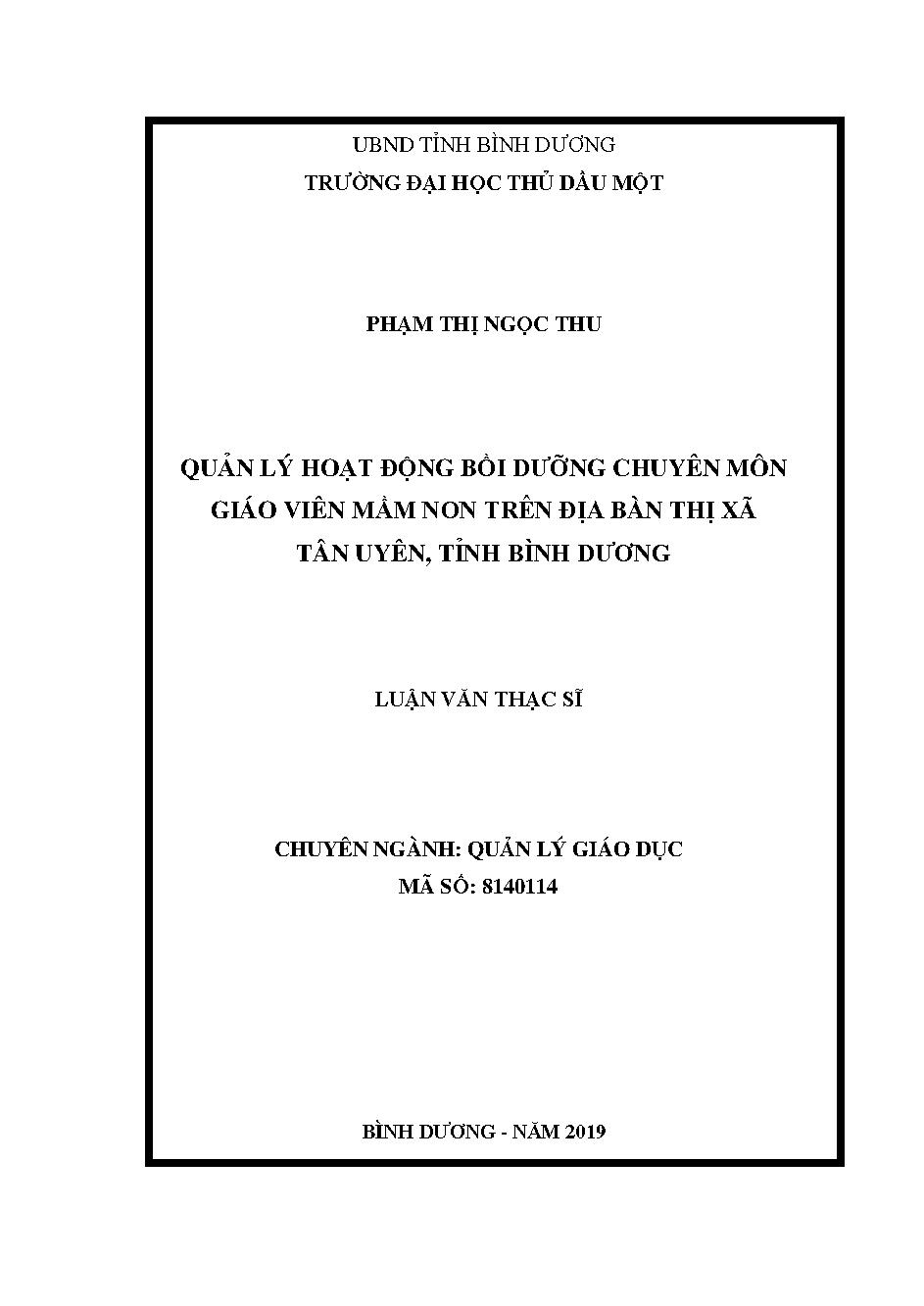 Quản lý hoạt động bồi dưỡng chuyên môn giáo viên mầm non trên địa bàn thị xã Tân Uyên, Tỉnh Bình Dương