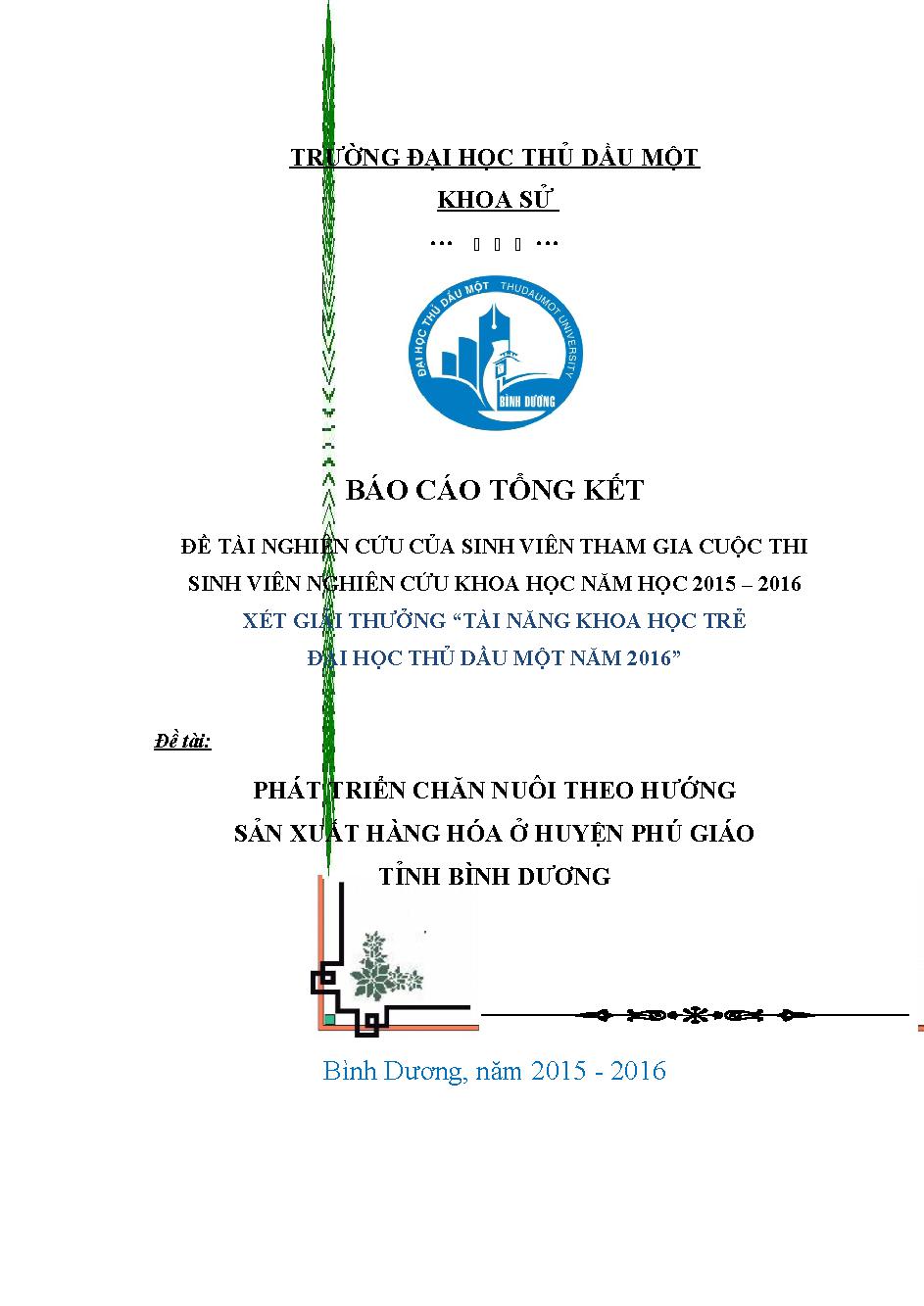 Phát triển chăn nuôi theo hướng sản xuất hàng hóa ở huyện Phú Giáo, tỉnh Bình Dương