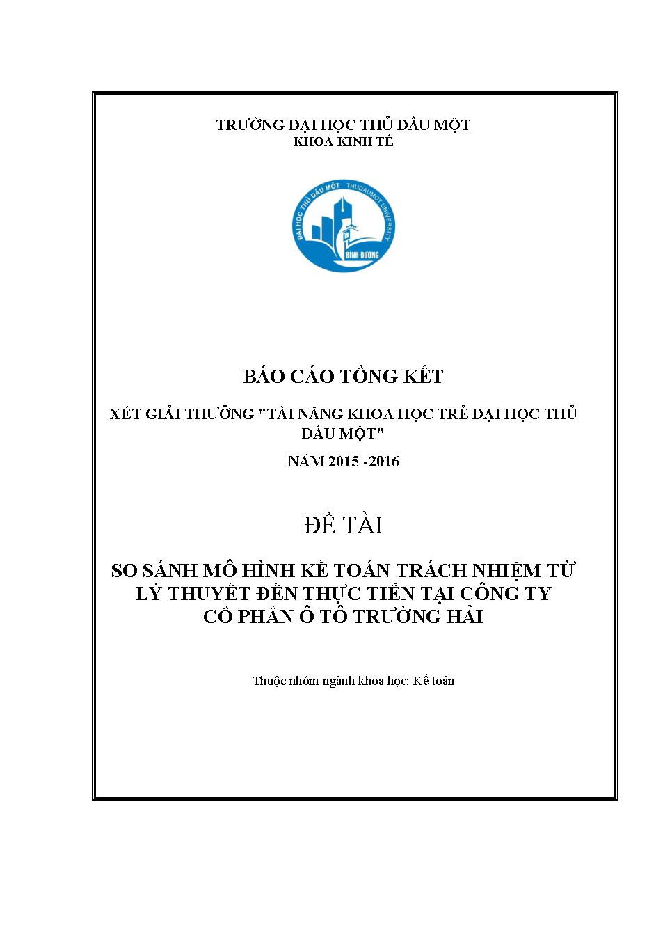 So sánh mô hình kế toán trách nhiệm từ lý thuyết đến thực tiễn tại công ty ô tô Trường Hải