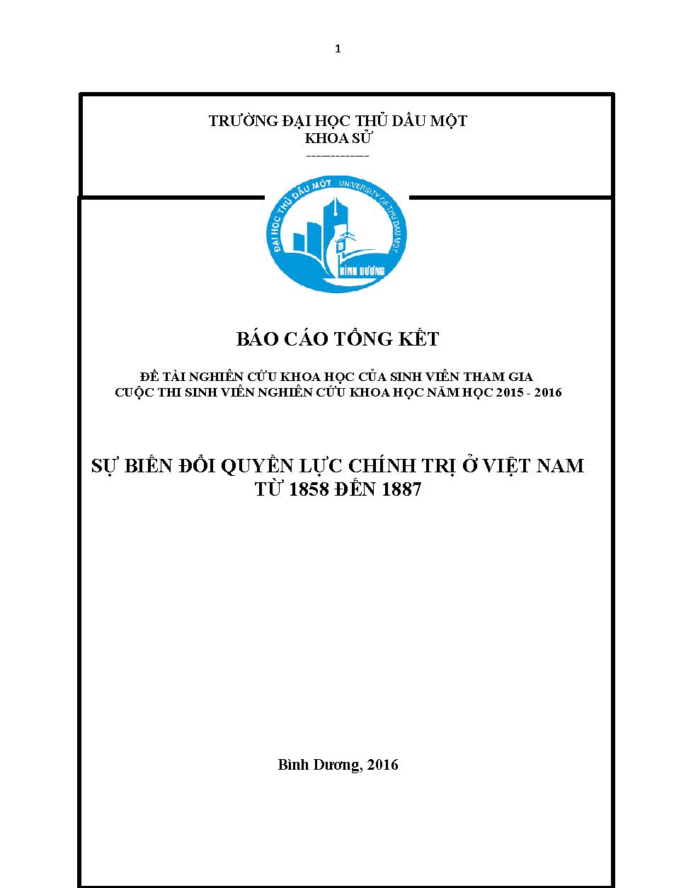 Sự biến đổi quyền lực chính trị ở Việt Nam từ 1858 đến 1887