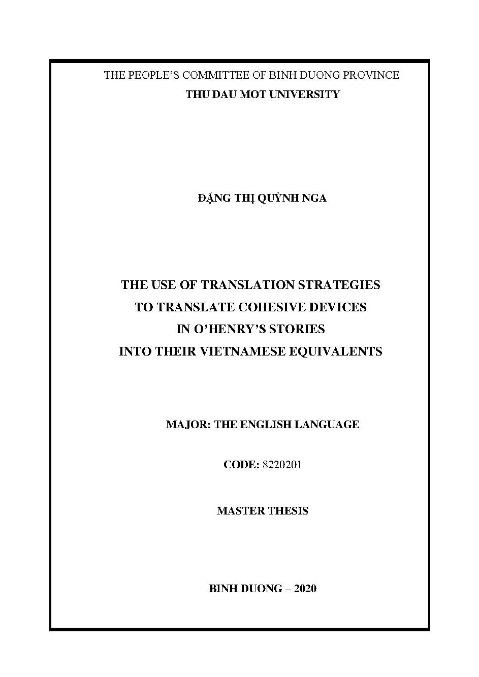 The use of translation strategies to translate cohesive devices in O’Henry’s stories into their Vietnamese equivalents