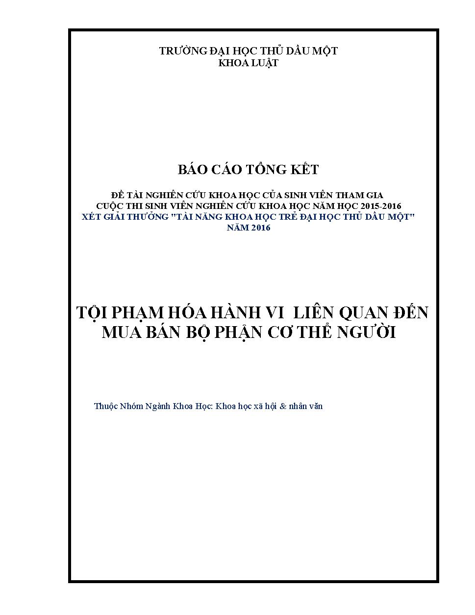 Tội phạm hóa hành vi liên quan đến mua bán bộ phận cơ thể người