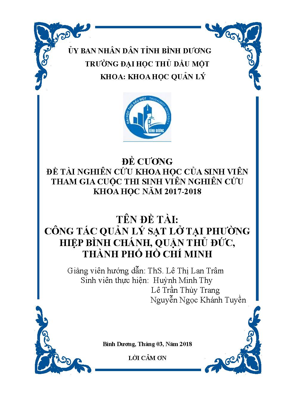 Công tác quản lý sạt lở tại phường Hiệp Bình Chánh, quận Thủ Đức, Thành phố Hồ Chí Minh