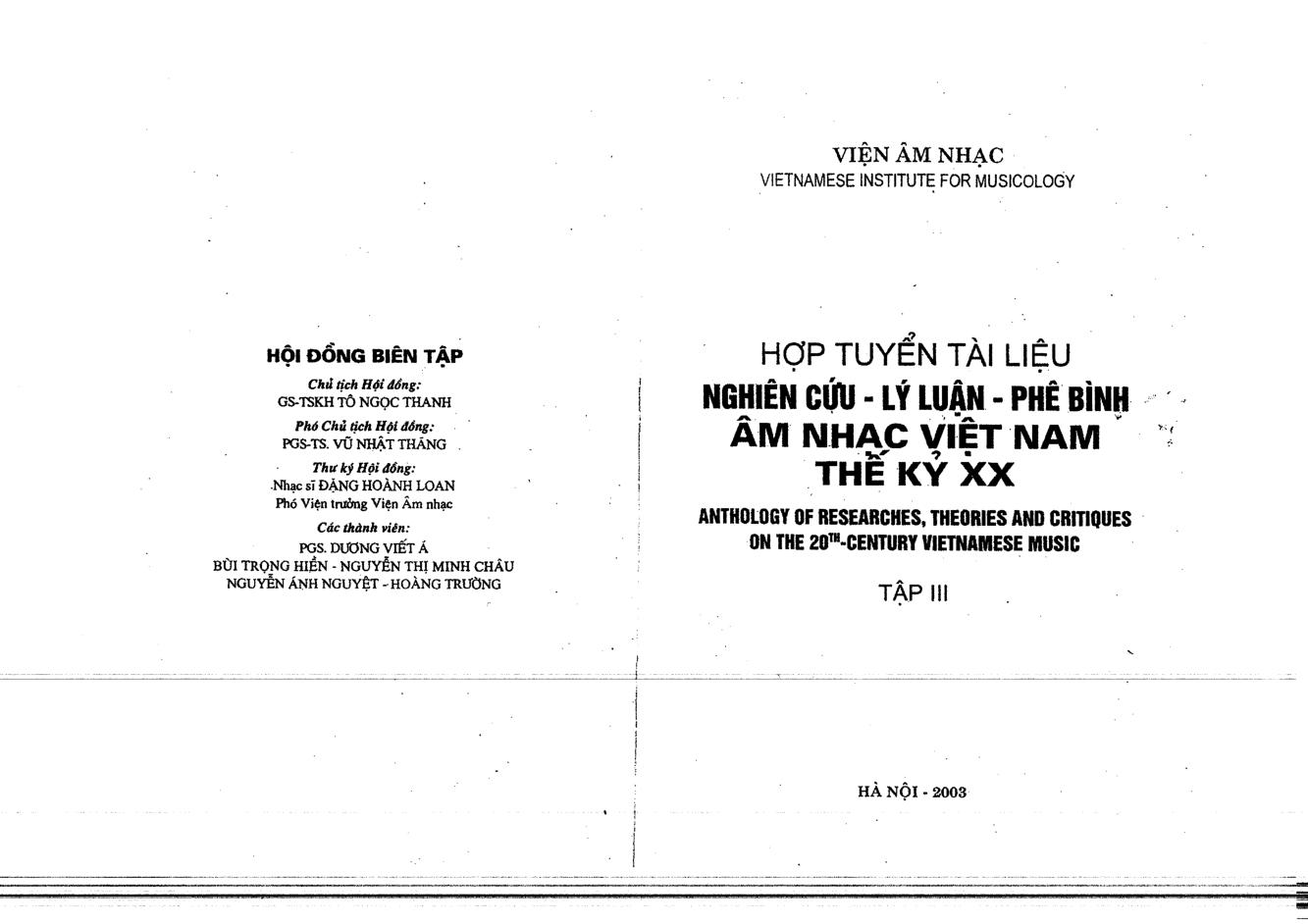 Hợp tuyển tài liệu nghiên cứu - Lý luận - Phê bình âm nhạc Việt Nam thế kỷ XX =