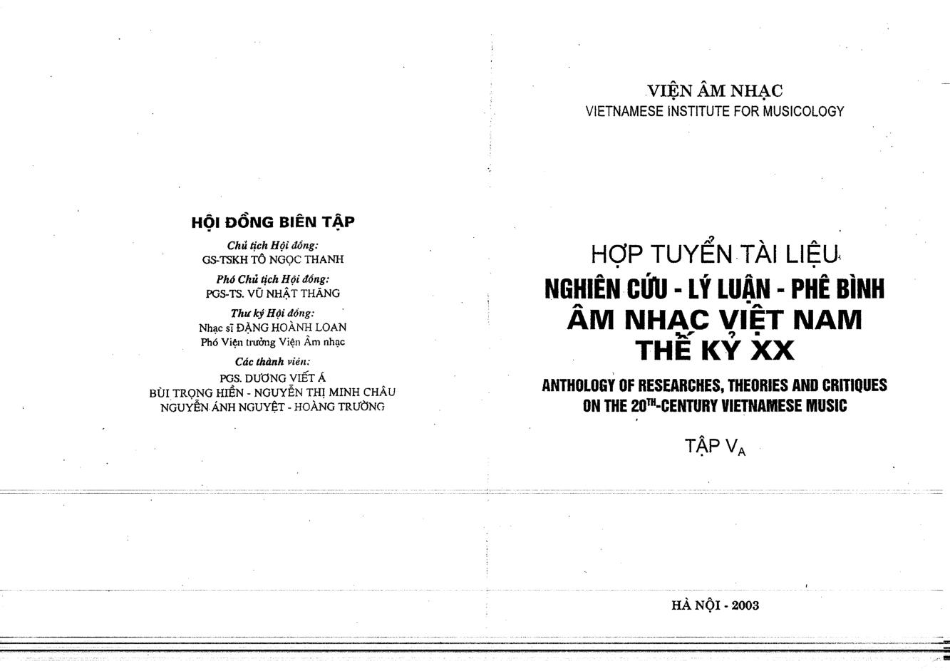 Hợp tuyển tài liệu nghiên cứu - Lý luận - Phê bình âm nhạc Việt Nam thế kỷ XX =