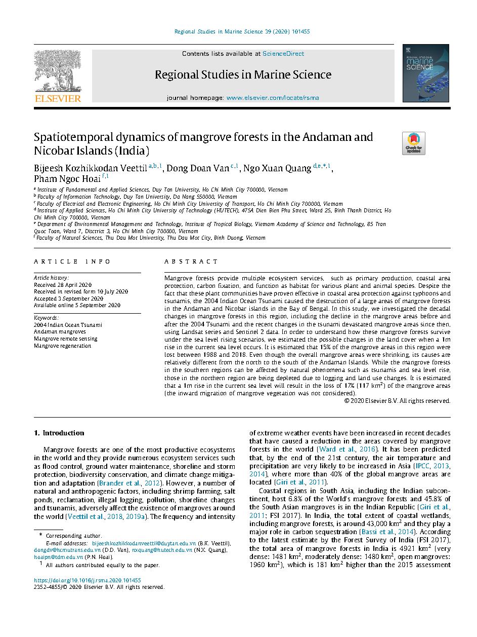 Spatiotemporal dynamics of mangrove forests in the Andaman and Nicobar Islands (India)