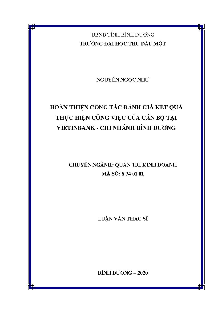 Hoàn thiện công tác đánh giá kết quả thực hiện công việc của cán bộ tại Vietinbank - Chi nhánh Bình Dương