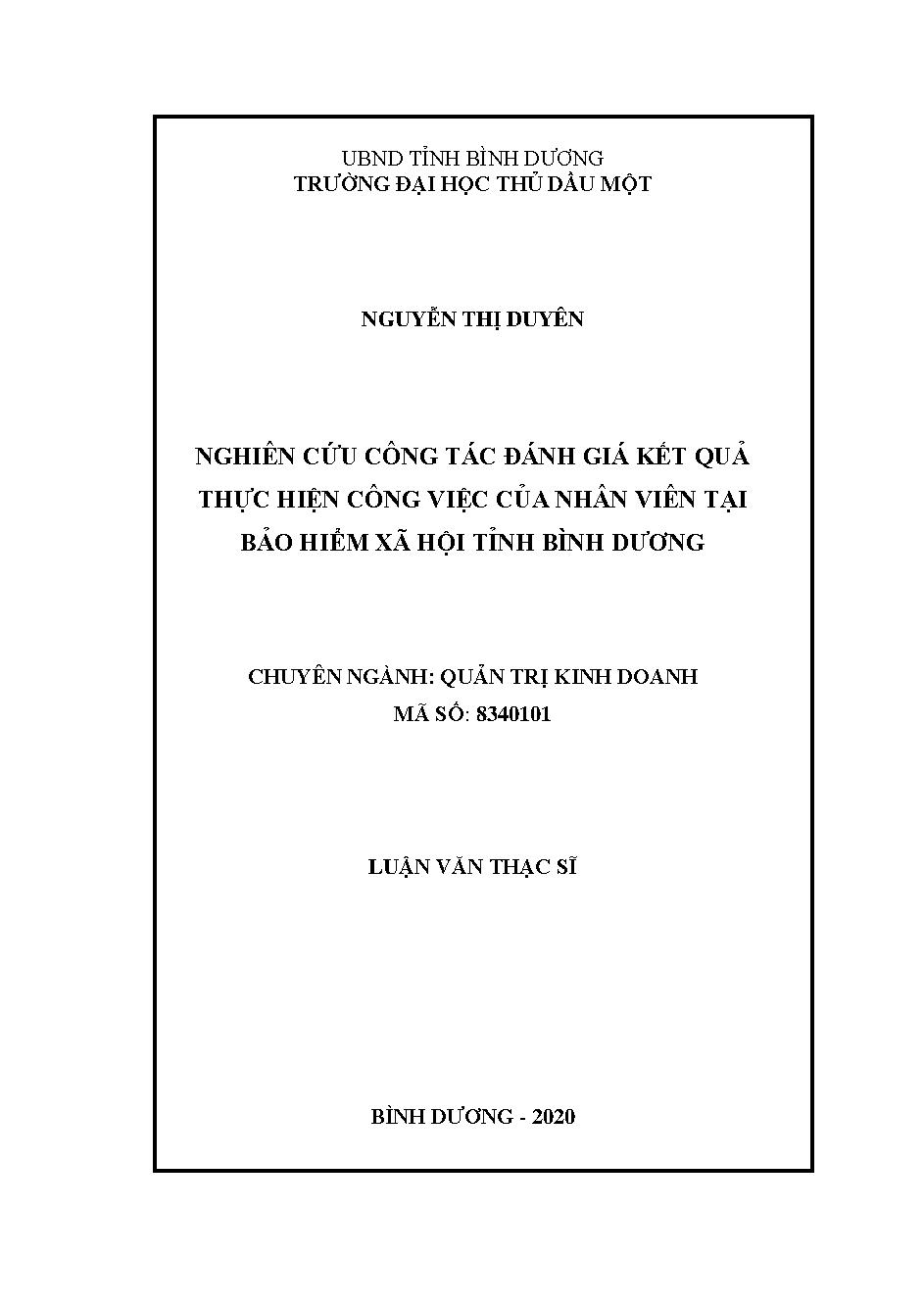 Nghiên cứu công tác đánh giá kết quả thực hiện công việc của nhân viên tại Bảo hiểm xã hội tỉnh Bình Dương